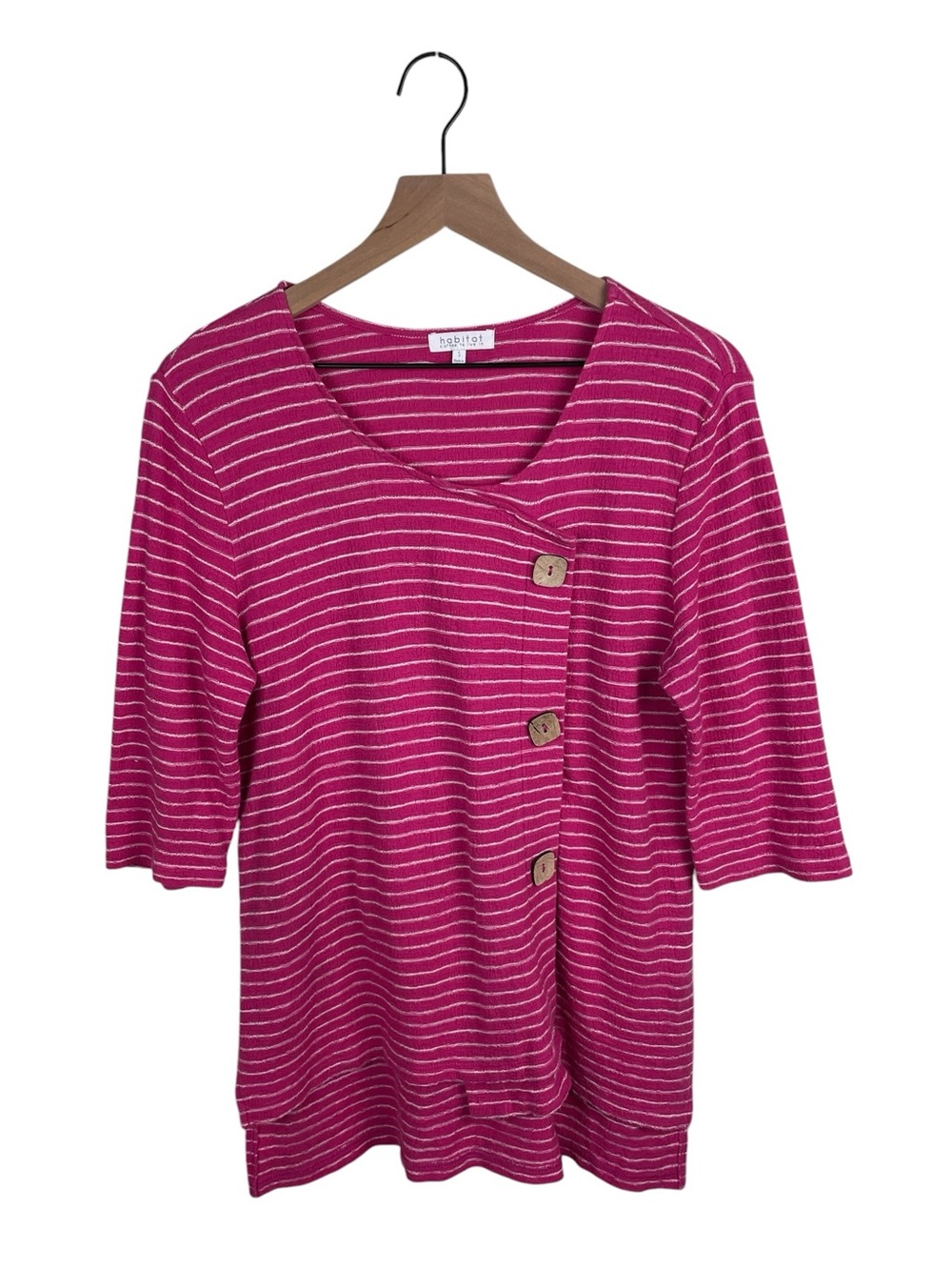 Habitat Womens Pink White Striped Button Tunic Cardigan Top Size Small Lagenlook
